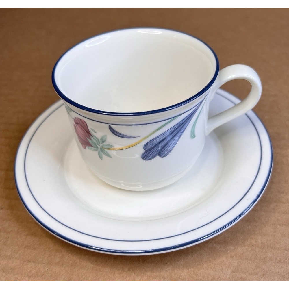 Lenox Chinastone POPPIES ON BLUE Cup & Saucer Set Porcelain Ceramic Discontinued